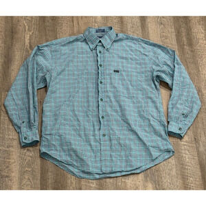 VTG Faconnable Button Down Shirt Mens 90s LARGE Long Sleeve Blue/Green Plaid USA